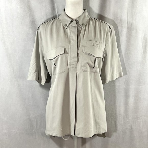 Equipment Gray 100% Silk Military Inspired Short Sleeve Button Down Shir… - Picture 1 of 5